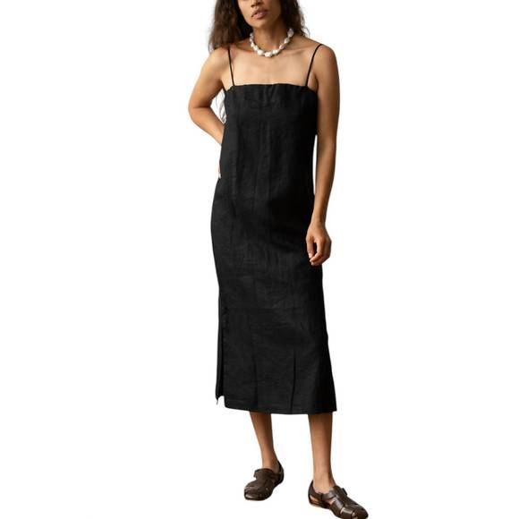 DONNI. | Dresses | New Donni Linen Spaghetti Dress In Jet | Poshmark